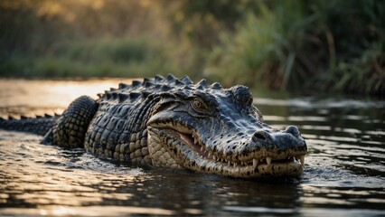 Fototapeta premium Nile Crocodile in the river, close-up
