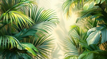 Palm leaves pattern,  light yellow background