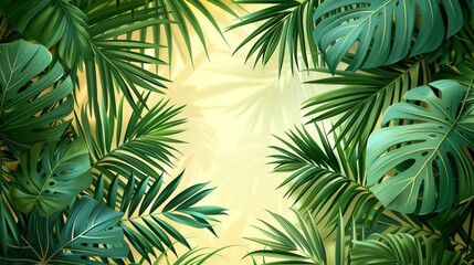 Palm leaves pattern,  light yellow background