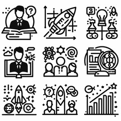 outline knowledge icon set silhouette vector illustration white background