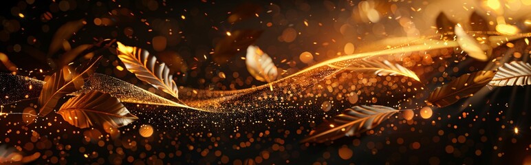 a gold glittery swirls of leaves and lights - Powered by Adobe
