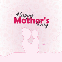 Happy Mothers Day, silhouette of mother holding son with love against premium pattern, dashed line, white background. Pink and black typography of Happy Mother's day. Editable. EPS 10