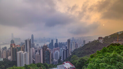 The famous view of Hong Kong from Victoria Peak timelapse. Taken at sunrise while the sun climbs...