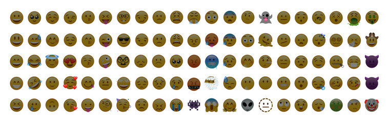 Shaded emoticons, vector big set of emoticons, vector 10 eps. - obrazy, fototapety, plakaty