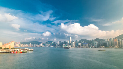 Hong Kong Harbor panoramic cityscape timelapse