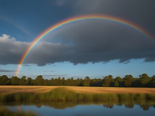 Fototapeta na wymiar rainbow over lake