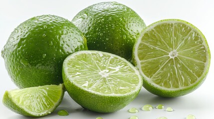 ripe limes on white background