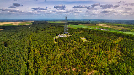 Metal Tower Amidst Forest Aerial View in North Yorkshire