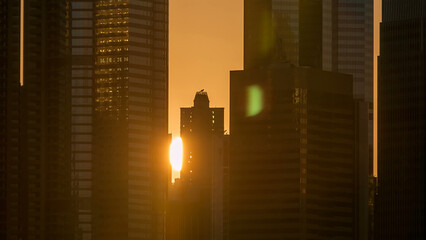 Sunset and silhouettes of buildings timelapse. Hong Kong - Powered by Adobe