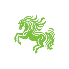 Green and White Illustration of Silhouette Horse