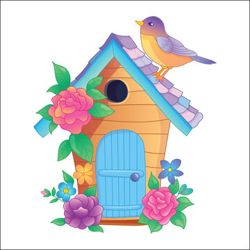 recommend clip art: birdhouse flowers bird