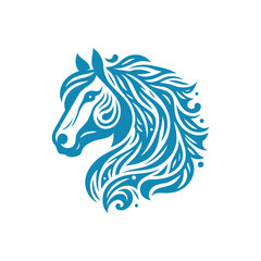 Fototapeta na wymiar Blue and White Illustration of Beautiful Head Horse