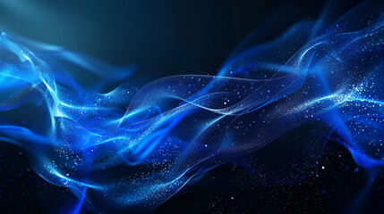 Blue smoke texture on dark background, abstract magic swirl of steam, generative AI. Concept of effect, pattern, fairy tale lines,Blue glossy smoke abstract backround with color lights. 
