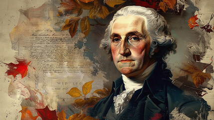 vintage style portrait illustration of US former president George Washington, old paper texture