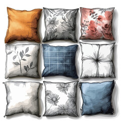 Set of hand drawn pillows. Vector illustration. Isolated on white background.