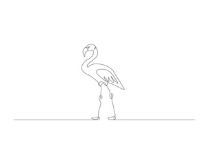 Continuous line drawing of flamingo bird. One line of flamingo bird. Exsotic bird concept continuous line art. Editable outline.