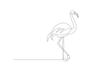 Continuous line drawing of flamingo bird. One line of flamingo bird. Exsotic bird concept continuous line art. Editable outline. © TiyoSakhi