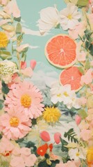 Summer craft collage art painting flower.
