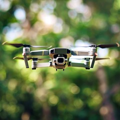 Drone hovering over forest, capturing macro photography of natural environment