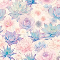 Colorful Watercolor Floral Pattern for Springtime Design Vintage Floral Elegance: Timeless Garden Illustration. Design for background, graphic design, print, poster, interior, packaging paper