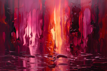 Ruby Rhapsody Reflections, abstract landscape art, painting background, wallpaper, generative ai