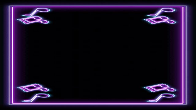 Animated Illuminated Neon Music Symbol Frame Design Glowing Neon Colors Led Light Isolated Doodle Style Music Note Symbol Texture Motion Vertical Animated Music Note Sketch Abstract 4K motion video
