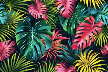 Seamless pattern of tropical leaves