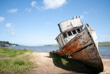 Beached SS Point Reyes rests under the Californian sun