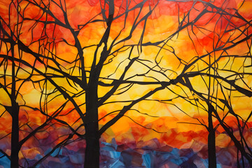 Sunset Silhouette Serenity, abstract landscape art, painting background, wallpaper, generative ai