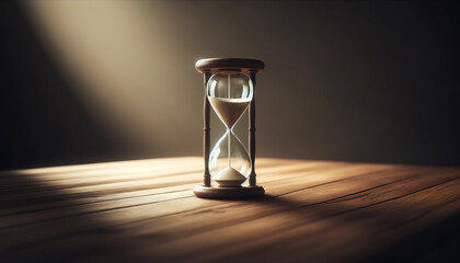 Vintage Hourglass on Wooden Surface Measuring the Passage of Time