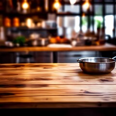 Empty wooden table with blur background, Ai Generated