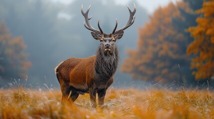 Red Deer (Cervus Elaphus) Big Animal In The Nature Forest Habitat. Deer In The Oak Trees Mountain - Generative AI