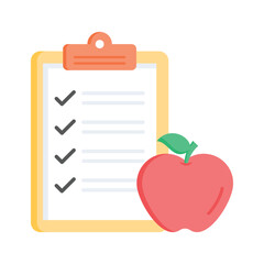Apple with file denoting flat concept icon of diet plan, customizable vector - obrazy, fototapety, plakaty