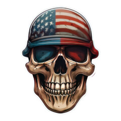 t-shirt illustration of a skull with the colors of the US flag painted on the face