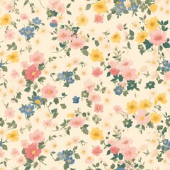 Watercolor Floral Pattern with Soft Pastel Tones Vintage Floral Elegance: Timeless Garden Illustration. Design for background, graphic design, print, poster, interior, packaging paper