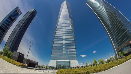 Skyscrapers timelapse hyperlapse in the Four Towers Business Area with the tallest skyscrapers in...