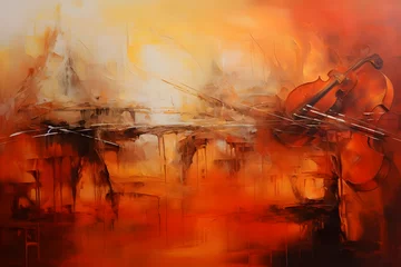 Tragetasche Scarlet Serenity Serenade, abstract landscape art, painting background, wallpaper, generative ai © Niko