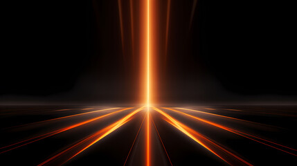 A beam of light shines on a black background, creating an orange glow effect