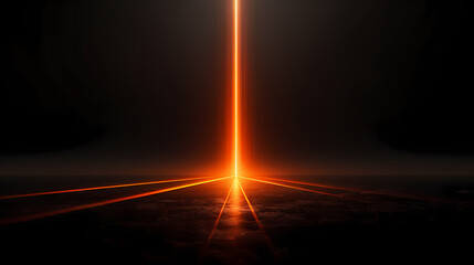 A beam of light shines on a black background, creating an orange glow effect