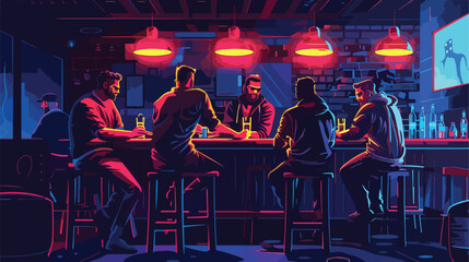 Men placing sports bets in pub Vector illustration.  - obrazy, fototapety, plakaty