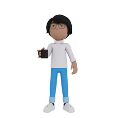 A man in glasses is holding a mug