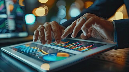 Businessman analyzing data on a tablet