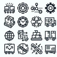 outline supply chain icon set silhouette vector illustration white background