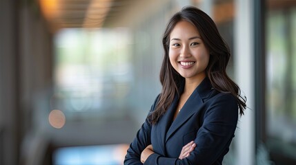 Businesswoman wearing a suit and smiling confidently