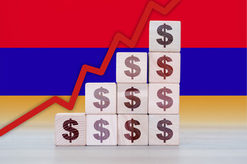 Armenia economic collapse, increasing values with cubes, financial decline, crisis and downgrade...