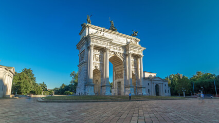 Arch of Peace in Simplon Square timelapse hyperlapse. It is a neoclassical triumph arch