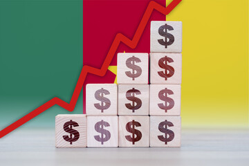 Cameroon economic collapse, increasing values with cubes, financial decline, crisis and downgrade concept