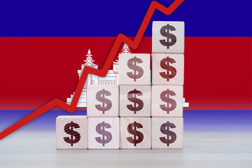 Cambodia economic collapse, increasing values with cubes, financial decline, crisis and downgrade concept