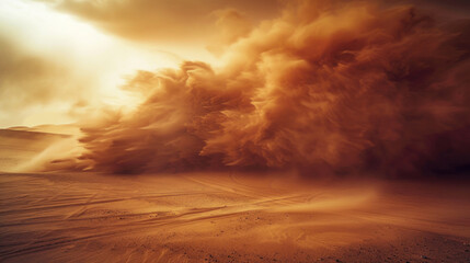 Fototapeta premium A large cloud of smoke billowing upwards from the arid desert landscape