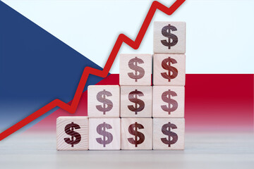 Czech Republic economic collapse, increasing values with cubes, financial decline, crisis and...